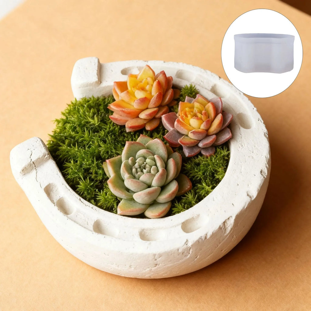 Lucky Horseshoe Concrete Flower Pot Mold, Retro Cement Planter Silicone Mould, DIY Ashtray Storage Tray Resin Tool Oasis Select
