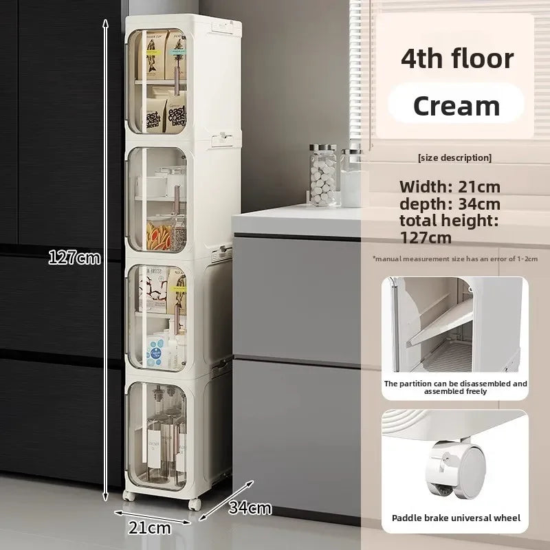 Multi-functional Crack rack kitchen locker refrigerator very narrow 21cm wide storage cabinet bathroom trolley Oasis Select Cream-4