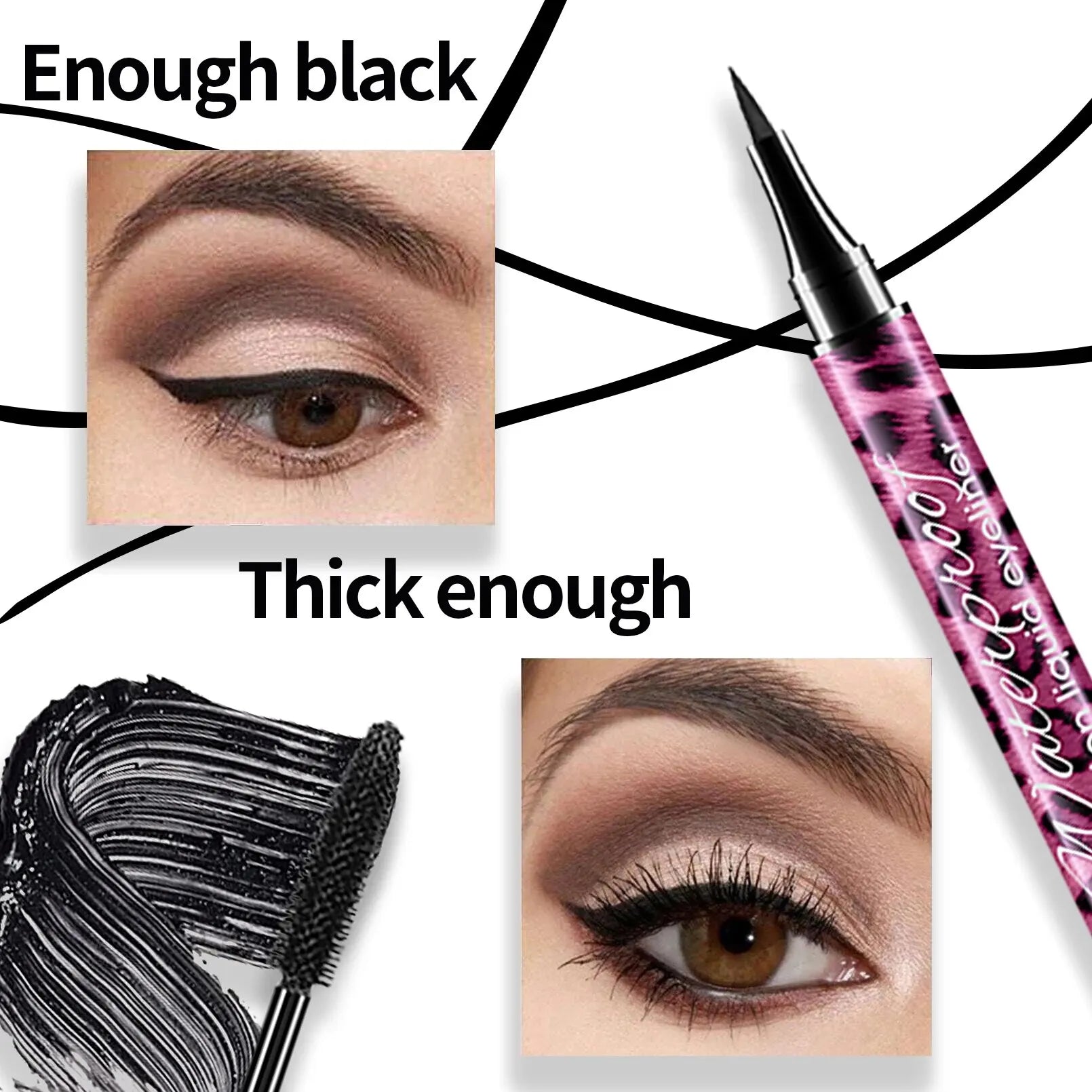 YANQINA 4D Waterproof Eyeliner Mascara & Eyebrow Pencil Set