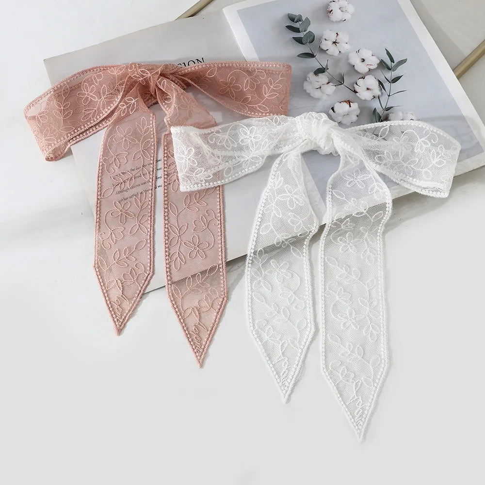 Ins Elegant Thin Women Narrow Long Scarf Korean Version Embroidered Flower Ribbon Waistband 140cm Y2k Female Headscarf Summer Oasis Select