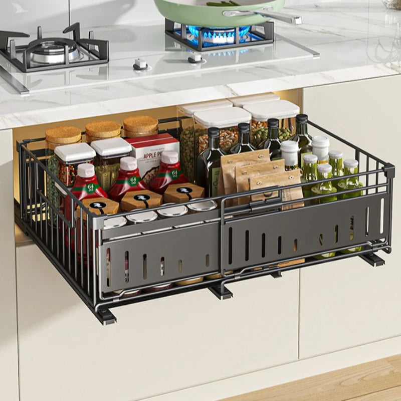 Kitchen telescopic drawer pull basket foldable pull-out rack wardrobe multi-functional storage rack cabinet layered rack Oasis Select