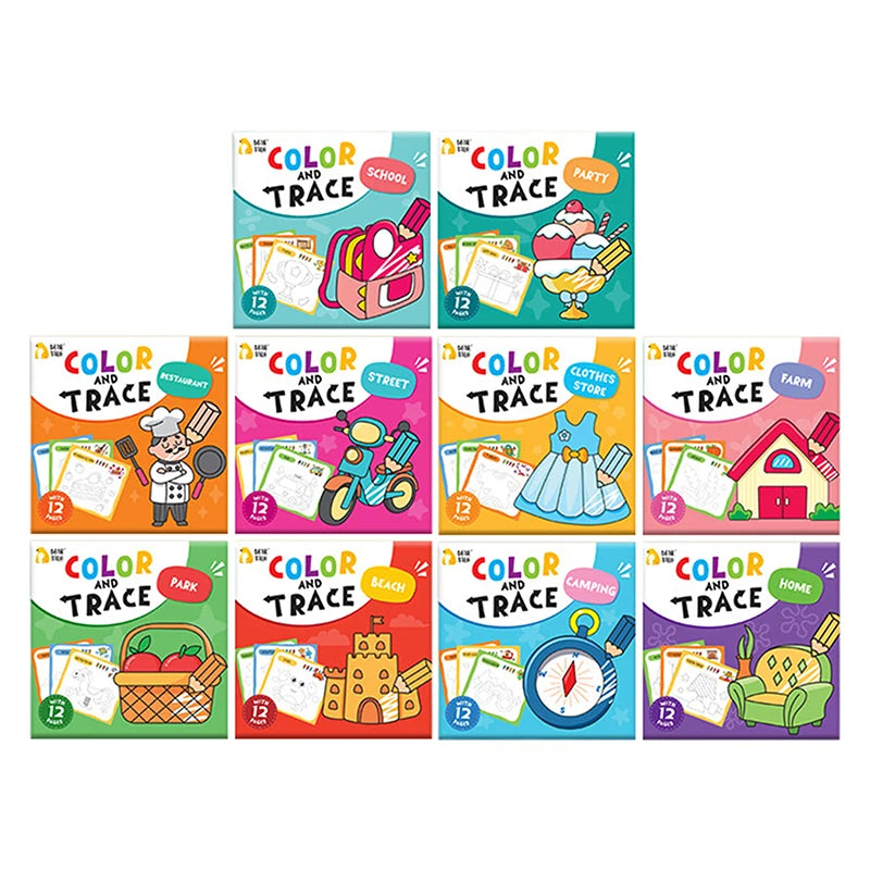 10 Book Set, Children's Coloring Book To Enhance Cognitive Thinking, Including 10 Cartoon Themes For Boys And Girls Oasis Select 10pcs