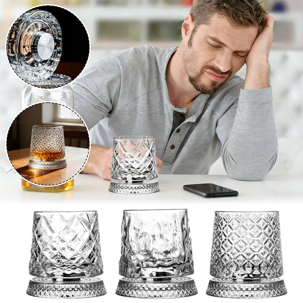 280ml Glass Cup with Base Crystal Rum Whiskey Rotating Glass Mug Diamond Cut Ice Flower Bubble Pattern Spinner Cup Business Gift Oasis Select