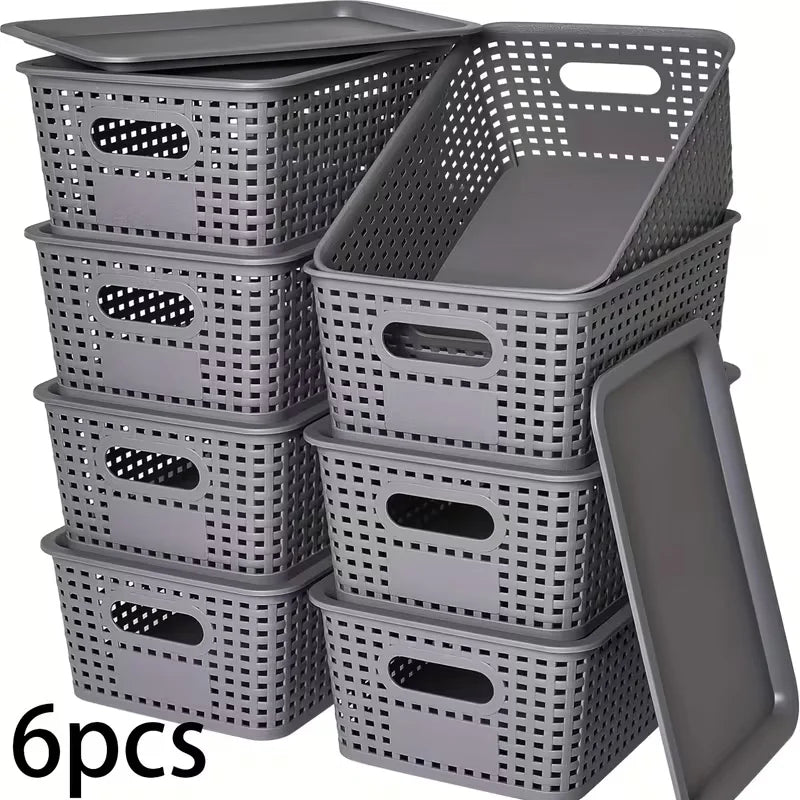 6 Stackable Storage Boxes with Lids, Space saving Storage Rack Container, Suitable for Home Office, Bedroom Perfect for Home Use Oasis Select grey
