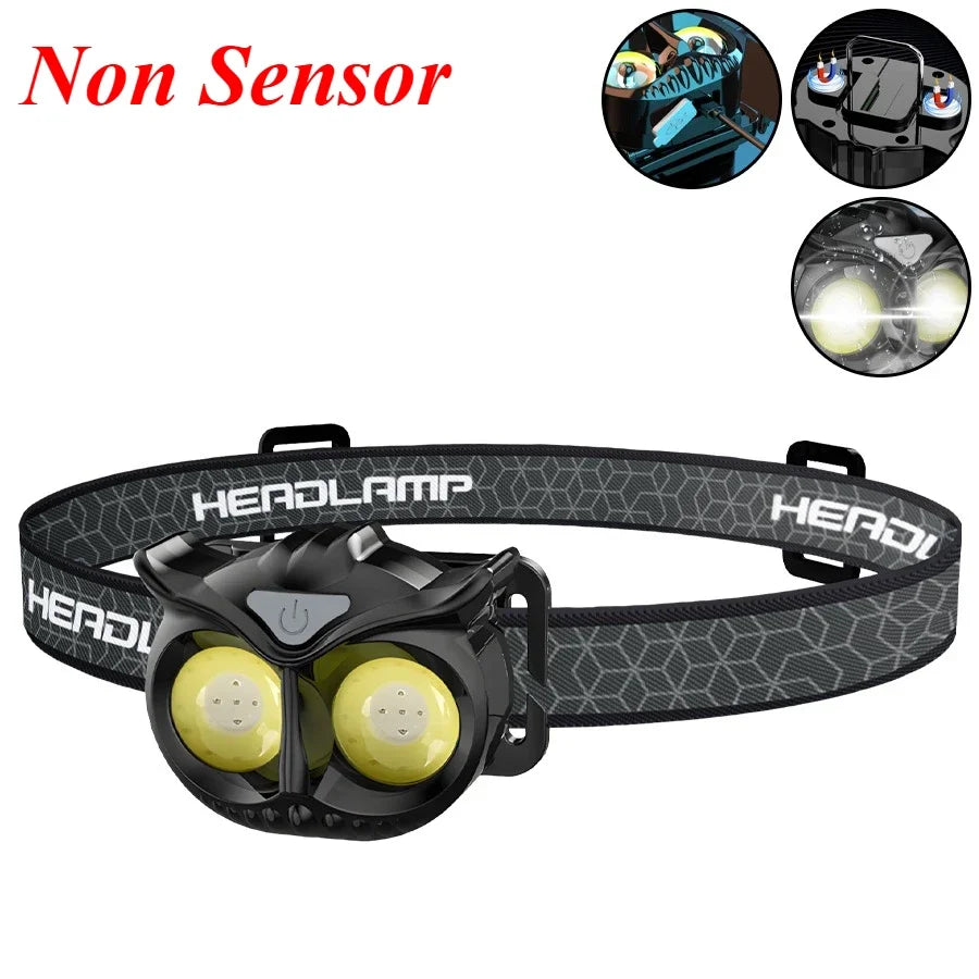 Mini Owl COB Floodlight Headlamp USB Rechargeable Headlight Portable Magnetic Work Light Outdoor Hook Camping Tent Lantern Oasis Select NO Sensor OWL
