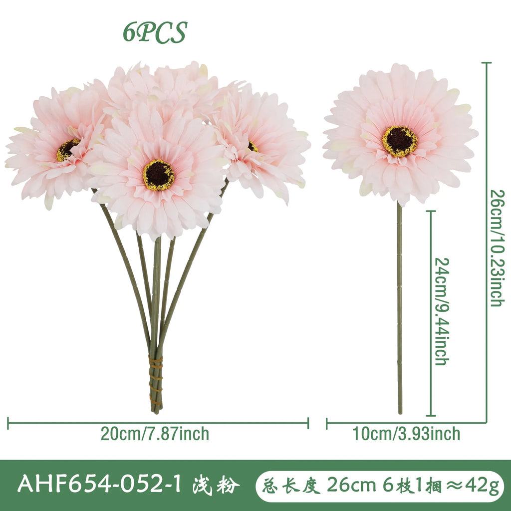 6Pcs Artificial Silk Gerbera Flowers Wedding Bouquet Home Table Hotel Pastoral Decor Floral Arrangement Ornament Oasis Select F