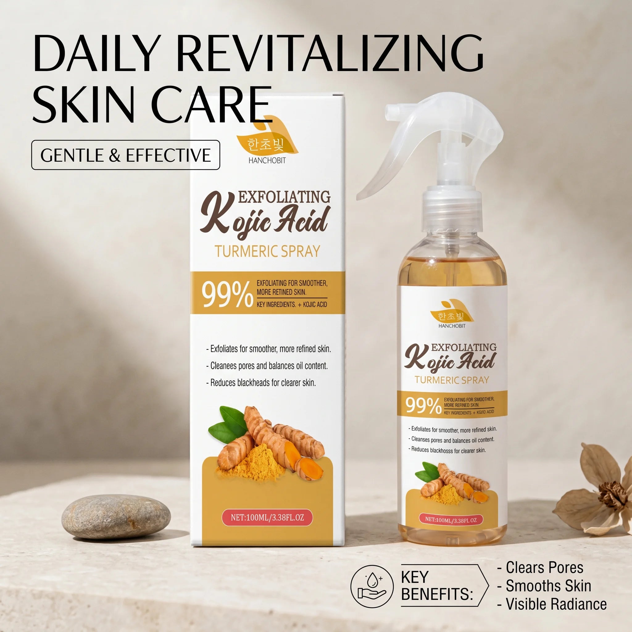 Kojic Acid Turmeric Spray for Exfoliating Blackhead Remover Oil Control Mist Pore Cleanser Oil Balancing Toner Smooth Skin Care Oasis Select