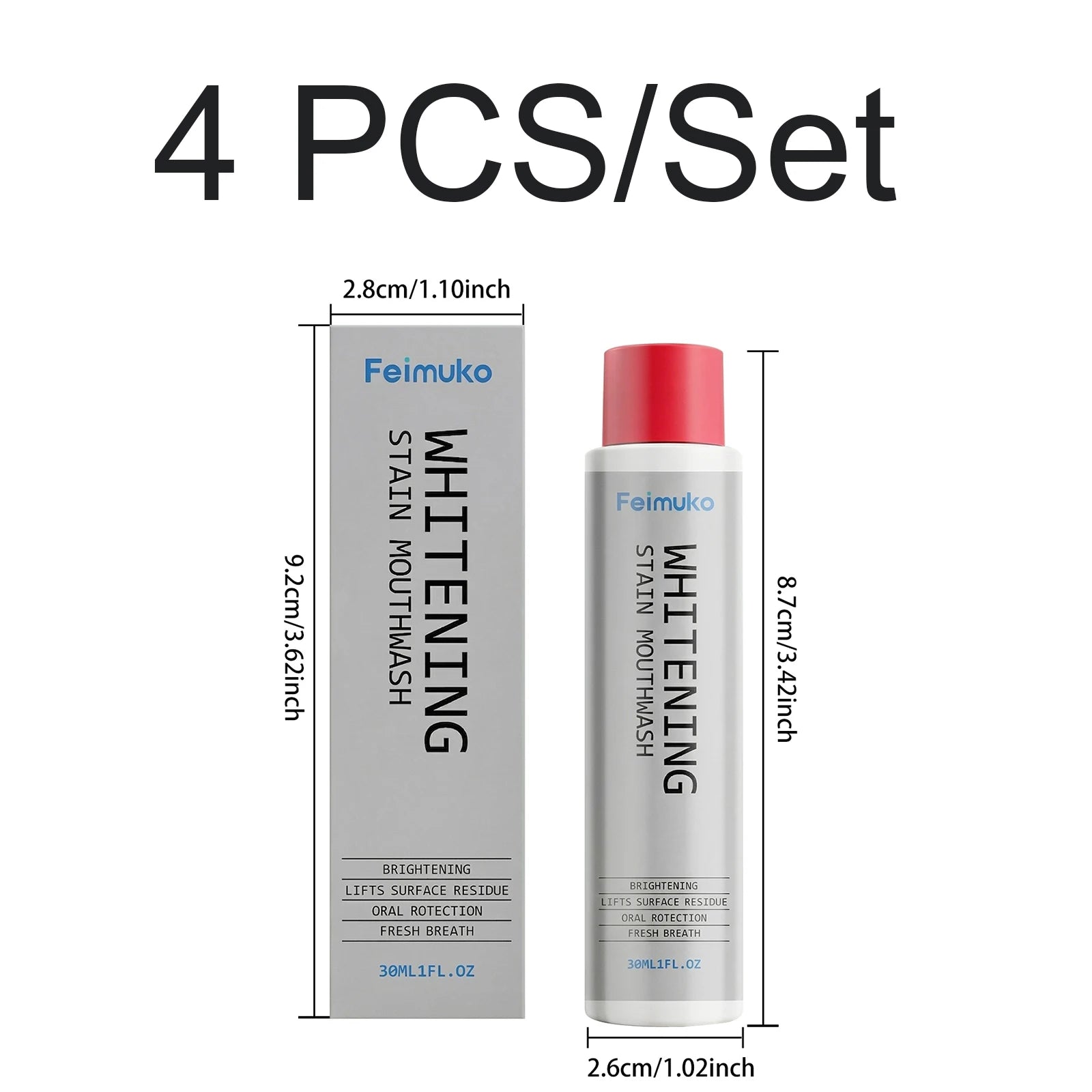 Fresh Breath Mouthwash Gentle Formula Brightening Teeth Mint Flavor Daily Oral Care Portable Alcohol Free Non Irritating 30ml Oasis Select 4 PCS
