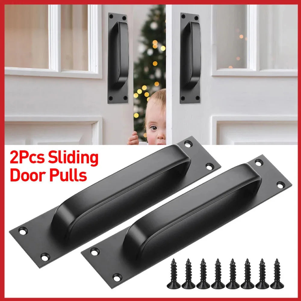 2-Pack 200mm Black Aluminium Barn Door Pull Handles | Sliding