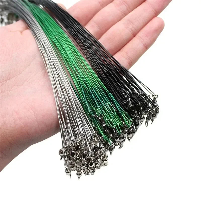 20/100PCS Anti Bite Steel Fishing Line Steel Wire Leader With Swivel Fishing Accessory Lead Core Leash Fishing Wire 15CM/25CM Oasis Select