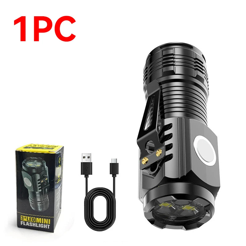 ZHIYU Mini Tactical Flashlight | 3 LED Rechargeable Torch