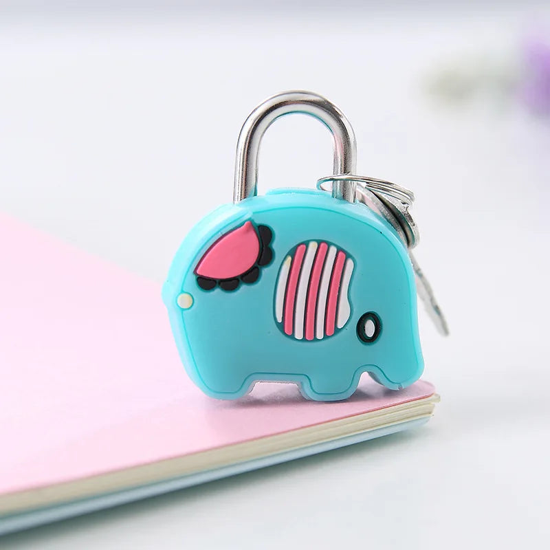 Lock-Padlock Drawer-Cabinet Backpack Suitcase Luggage Metal Mini Cute Handbag Cartoon For Traveling Outdoor Backpack Security Oasis Select Blue elephant