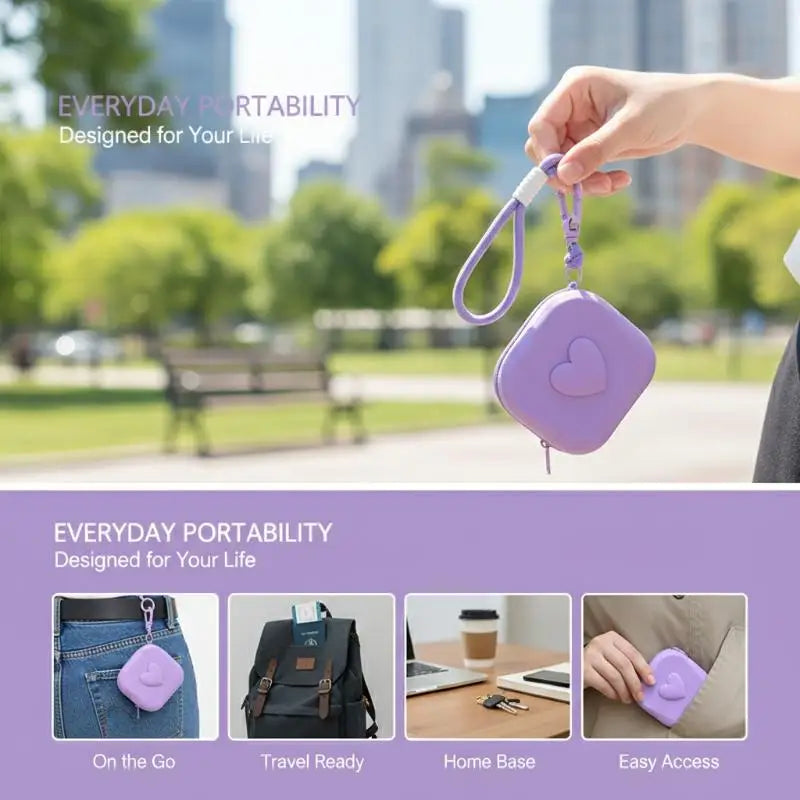 Heart Silicone Coin Purse Organizer Pouch with Woven Lanyard