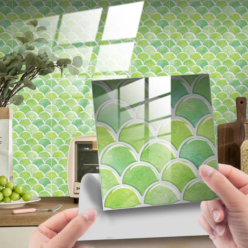 Retro marble grain covered with crystal film fish scale visual 3D ceramic tile paste home decoration renovation wall paste Oasis Select DJ-031 10cm x 10cm-25pcs