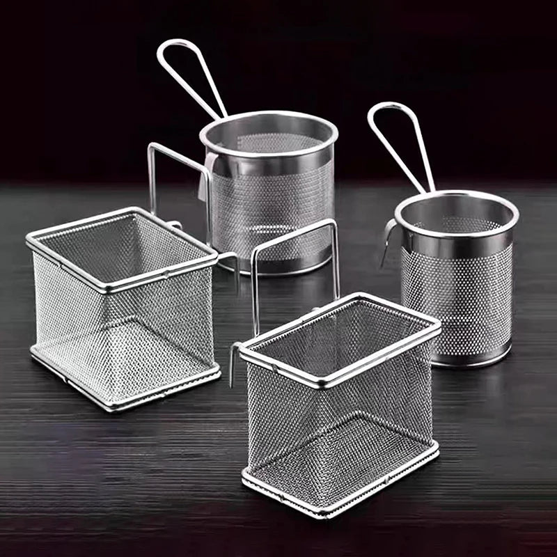 304 Stainless Steel Deep Frying Basket Silver Multi-functional Hangable Colander Oil Filter Mesh Sieve Hotpot Strainer Mesh Oasis Select