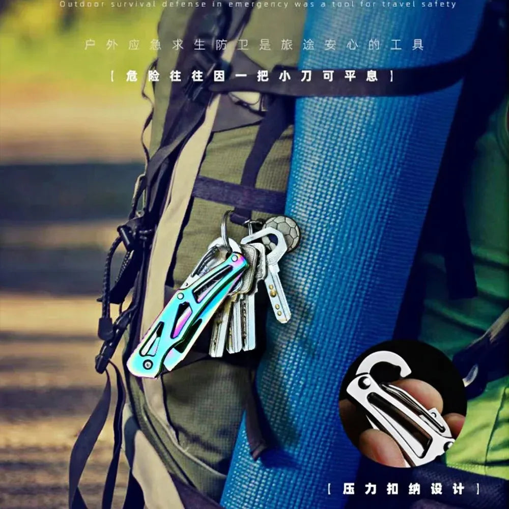 Folding Fruit Knife Stainless Steel Pocket Knife with Keychain Fruit Slicing Knives with Non-slip Handle Household Small Knife Oasis Select