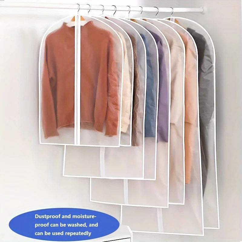 5PCS Clothes Hanging Dust Cover Wedding Dress Cover Storage Bag Transparent Fully Enclosed Clothes Cover With Zipper Suit Coat Oasis Select
