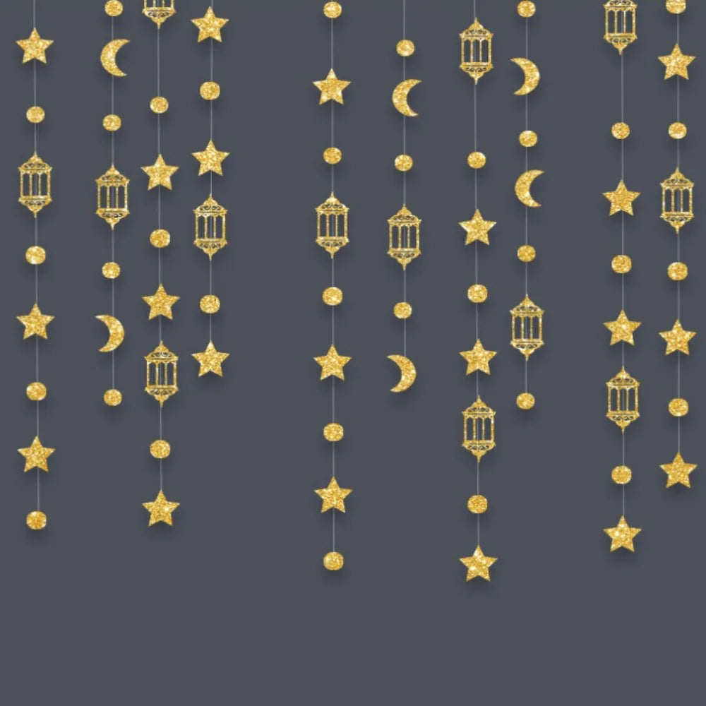 Eid Mubarak Glitter Banner – Gold Silver Ramadan Kareem Decor