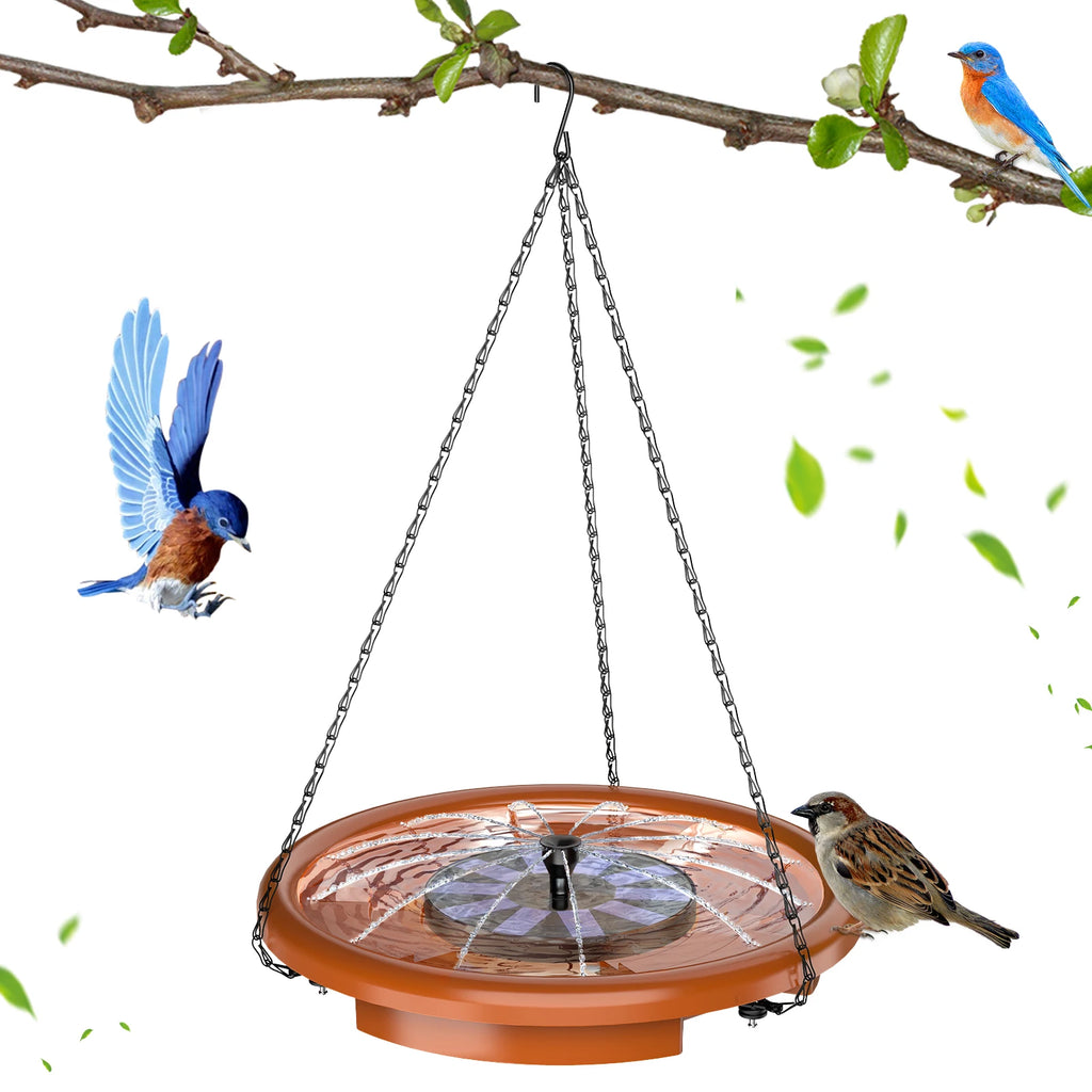 12 Inch Bird feeder Hanging Bird Bath with fountain Outdoor Bird Drinking Bird Tray with Hook and Chain for Garden Yard Patio Oasis Select