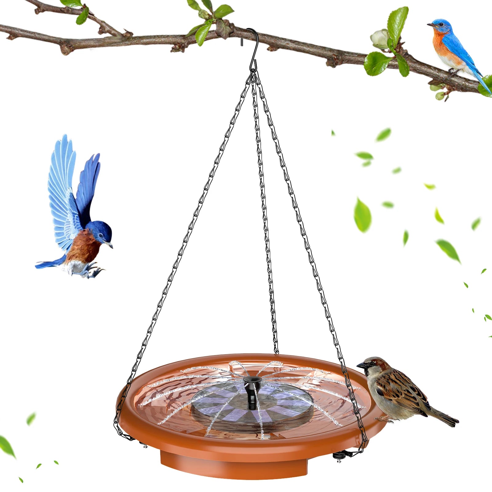 12 Inch Bird feeder Hanging Bird Bath with fountain Outdoor Bird Drinking Bird Tray with Hook and Chain for Garden Yard Patio Oasis Select