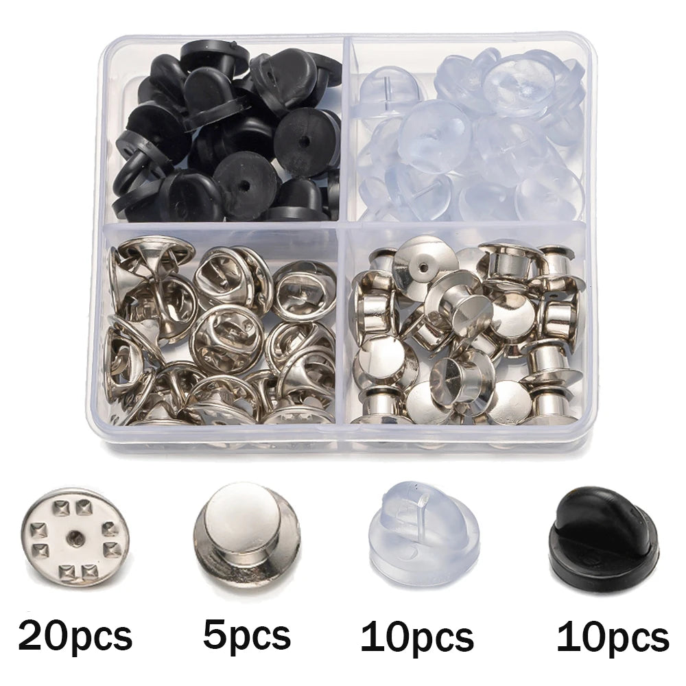 45pcs Pin Backs Locking Pin Keepers Locking Clasp Replacement for DIY Brooch Lapel Enamel Hat Badge Holder Jewelry Making Oasis Select Rhodium