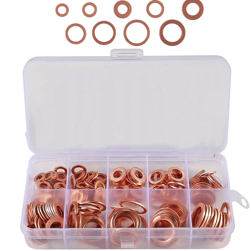 50/100/280/200/150Pcs Washer Copper Sealing Solid Gasket O Ring Copper Gaskets Flat Ring Seal Assortment Kit Hydraulic Accessory Oasis Select
