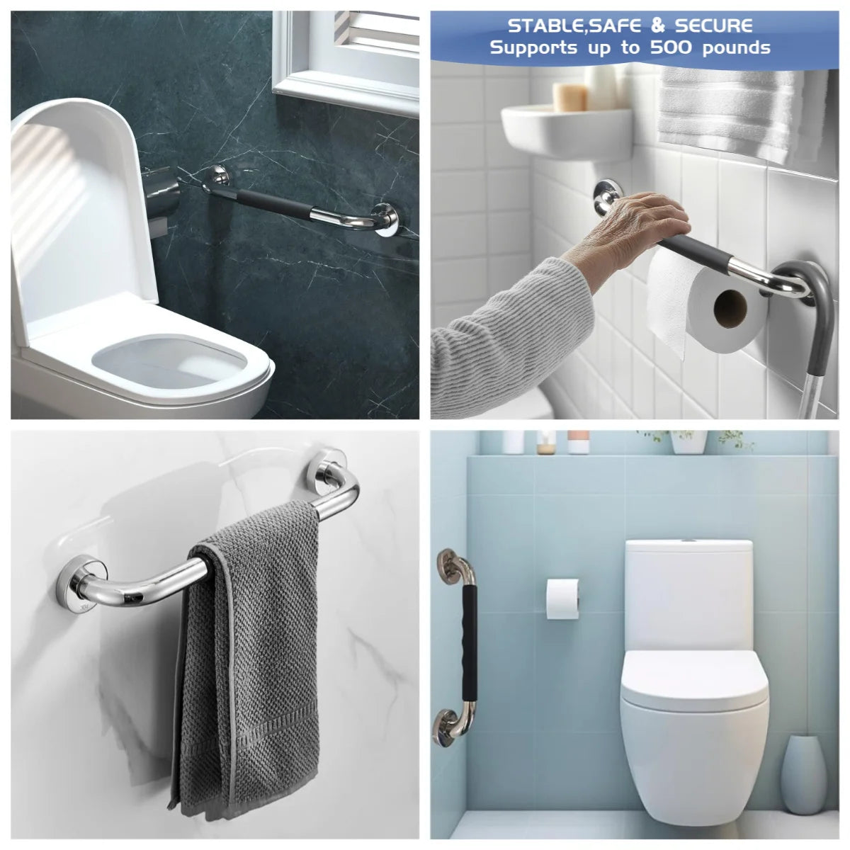 2pcs Heavy-Duty Stainless Steel Bathroom Grab Bar Non-Slip Safety Handle for Shower,Toilet & Wall Support,Stable & Secure Design Oasis Select