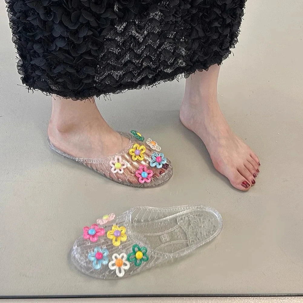 Crystal Hollow Slippers – Anti-Slip Flat Jelly Beach Slides