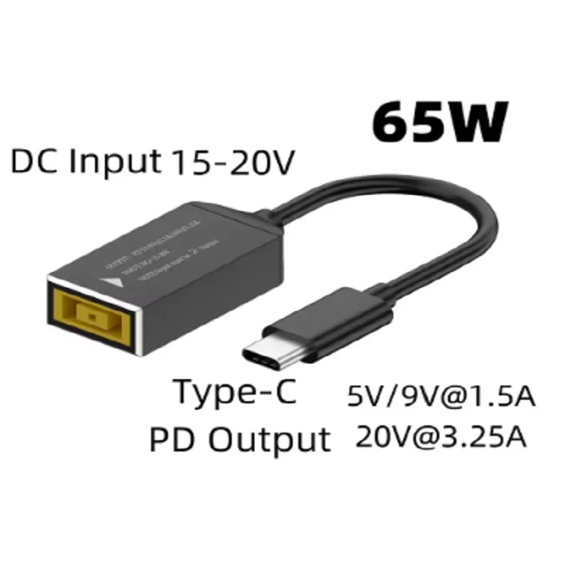  ﻿ 65W 100W 140W Type-C USB C to Square Plug Fast Charging Cable for Lenovo Laptop Charger DC 5V/9V/20V PD Adapter Converter Oasis Select 65W Cable