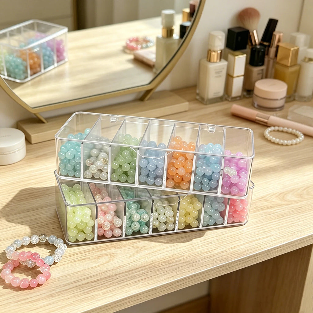 1pc transparent flip cover 8-grid bead storage box, desktop stackable partition bracelet earring ring storage box Oasis Select
