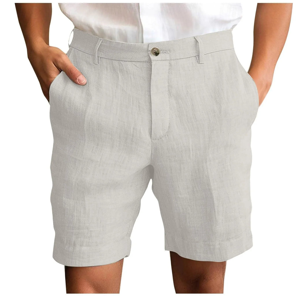 Summer Cotton Linen Shorts for Men Solid Casual Button Pocket Beach Shorts Men's Comfortable Simple Vacation Leiture Pants Oasis Select