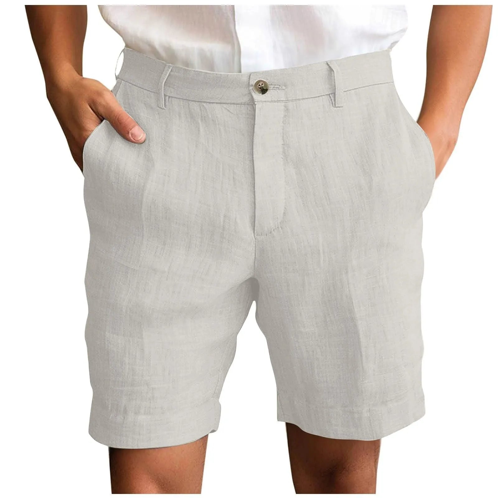 Summer Cotton Linen Shorts for Men Solid Casual Button Pocket Beach Shorts Men's Comfortable Simple Vacation Leiture Pants Oasis Select