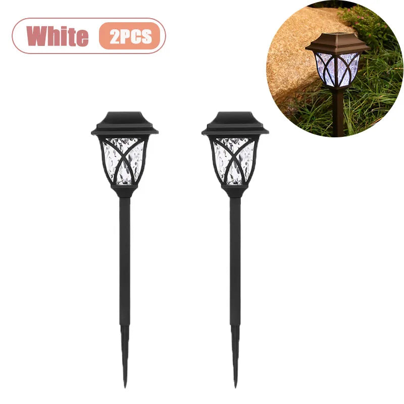 1-8PCS Solar Powered Outdoor Garden Lights Waterproof LED Stake Lamps for Automatic Yard Pathway and Lawn Lighting Oasis Select White-2PCS
