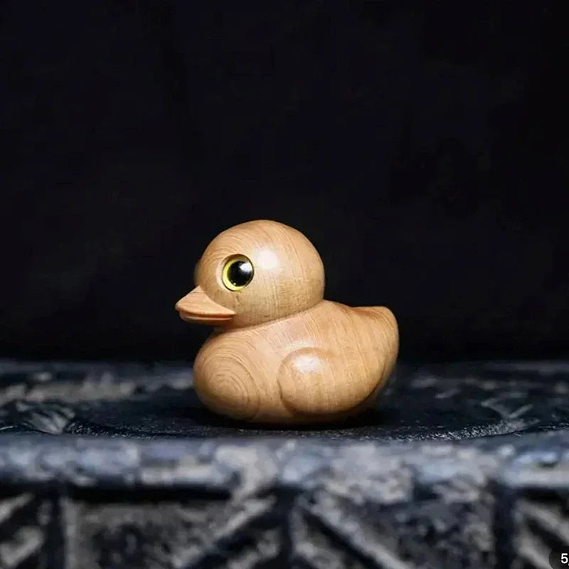 Fun Finger Duck Handmade Wooden Statue Mini Duck Statue Home Office Desk Garden Decoration Yellow Duck Oasis Select