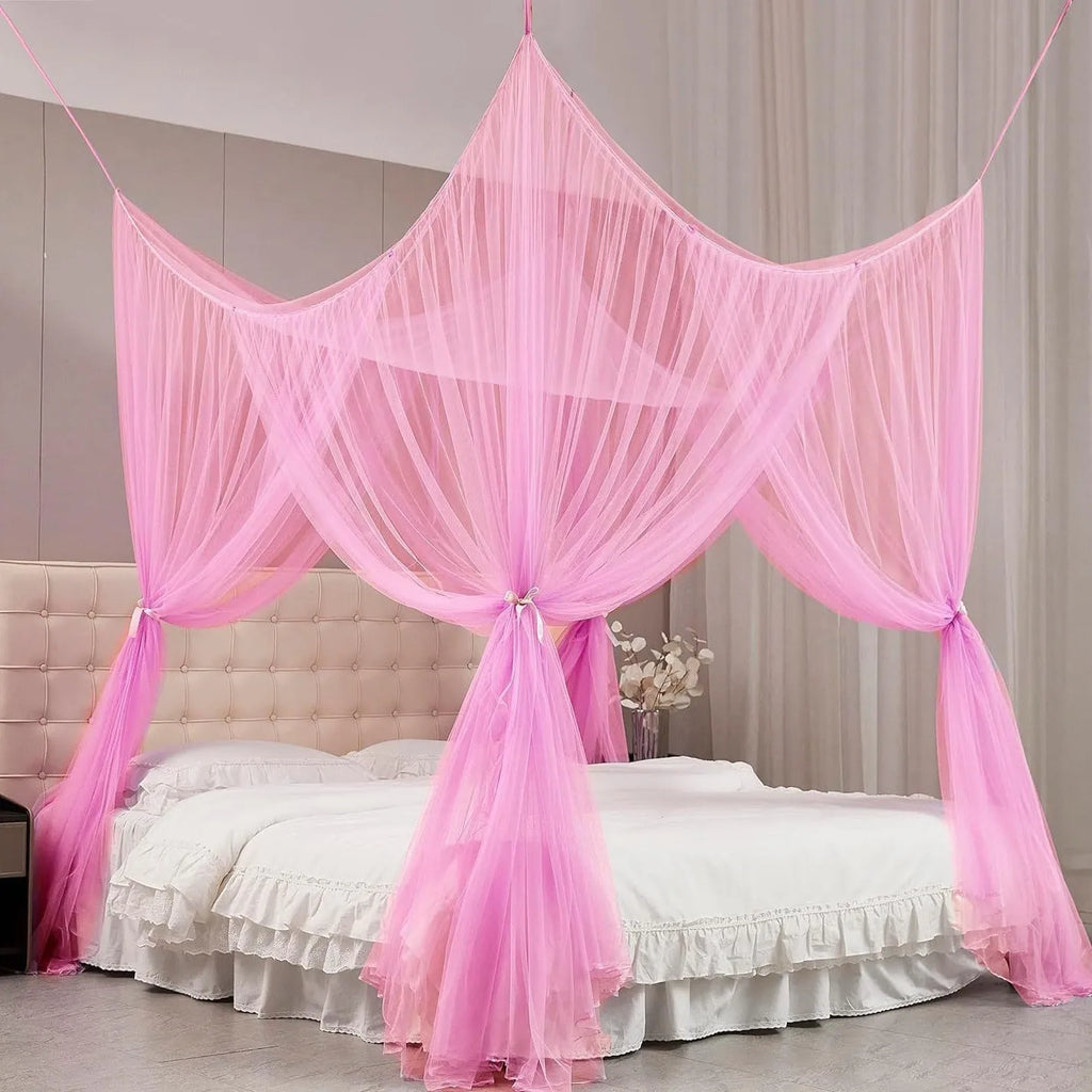 Quadrangle Mosquito Net Floor To Ceiling Bed Curtain Double Opening Mosquito Net Mosquito Proof Net Cover Fit for All Bed Sizes Oasis Select Pink