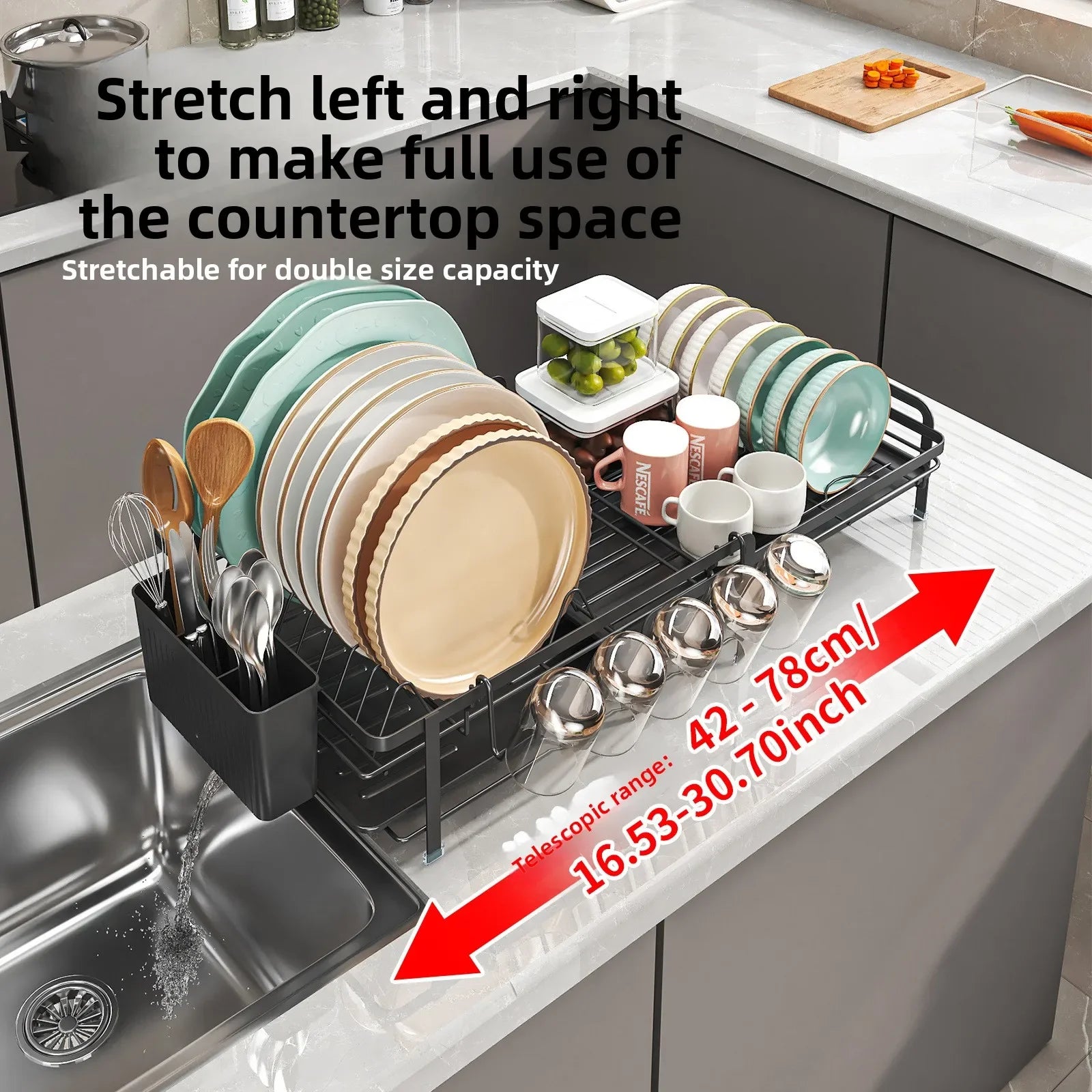 Kitchen Dish Drain Rack Multifunctional Tableware Storage Basket Cup Holder Sink Retractable Dish Storage Rack Oasis Select