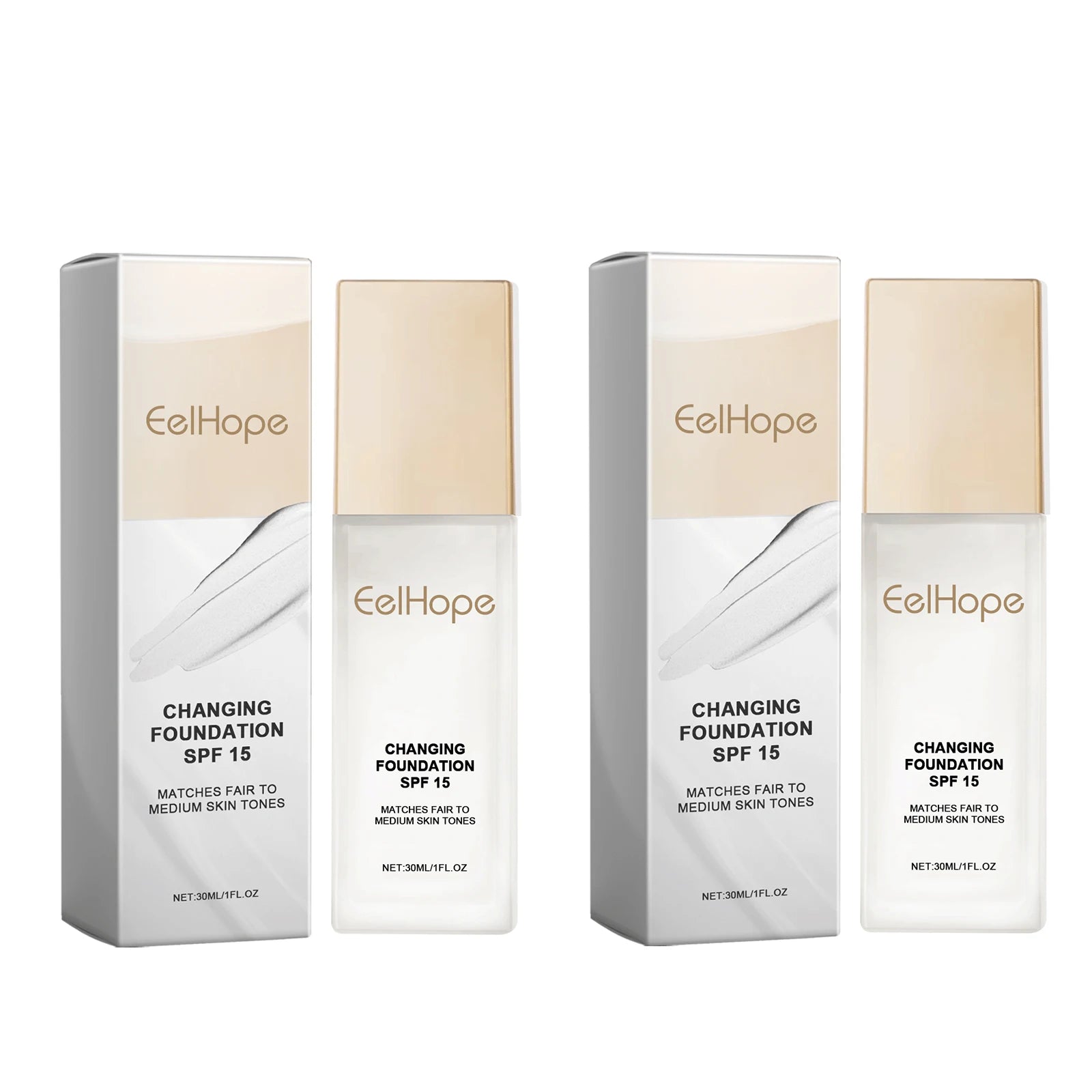 Eelhope Color-Changing Foundation SPF 15 | Hydrating Concealer Liquid Foundation Oasis Select 2pcs X 30ml