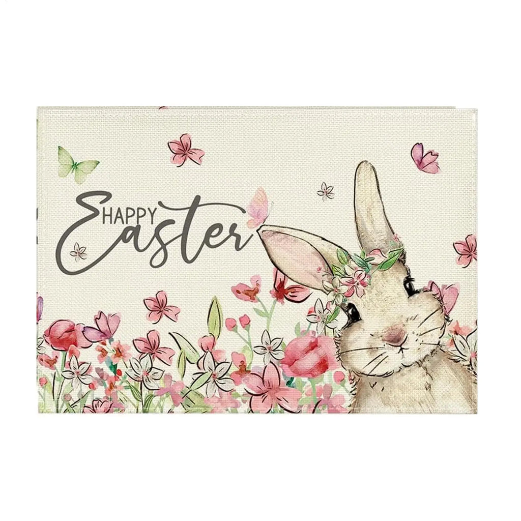 Easter Place Mats Rabbit Print Placemat Spring Flowers Easter Bunny Easter Egg Print Family Holiday Dinner Restaurant Decoration Oasis Select