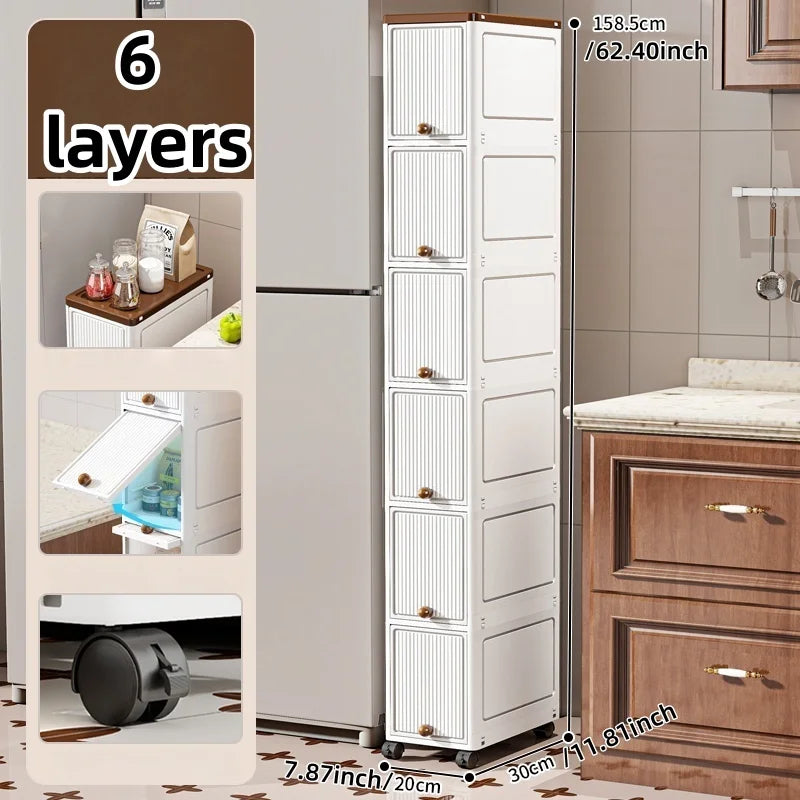 Slim Cabinet 20cm Wide Rolling Storage 2-6 Tiers Large Capacity Space-Saving Heavy-Duty for Kitchen Living Room Bedroom Oasis Select White-6 Layers