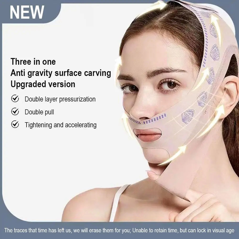Double-deck Face Slimming Bandage Face Lifting Belt V Line Face Slimming Strap Double Chin Tightener Slim Strap Facial Mask Tool Oasis Select