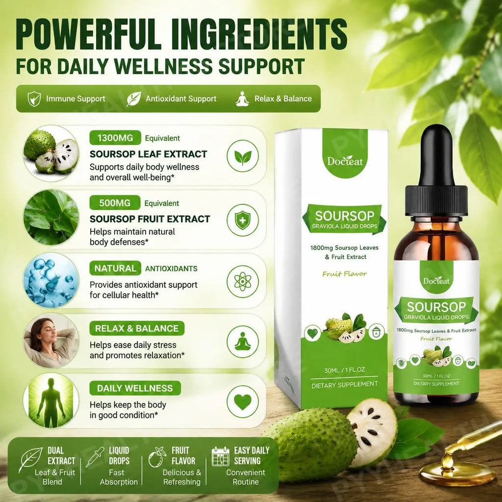 Soursop Graviola Liquid Drops 1800mg – Daily Herbal Supplement Herbal Liquid Drops Oasis Select