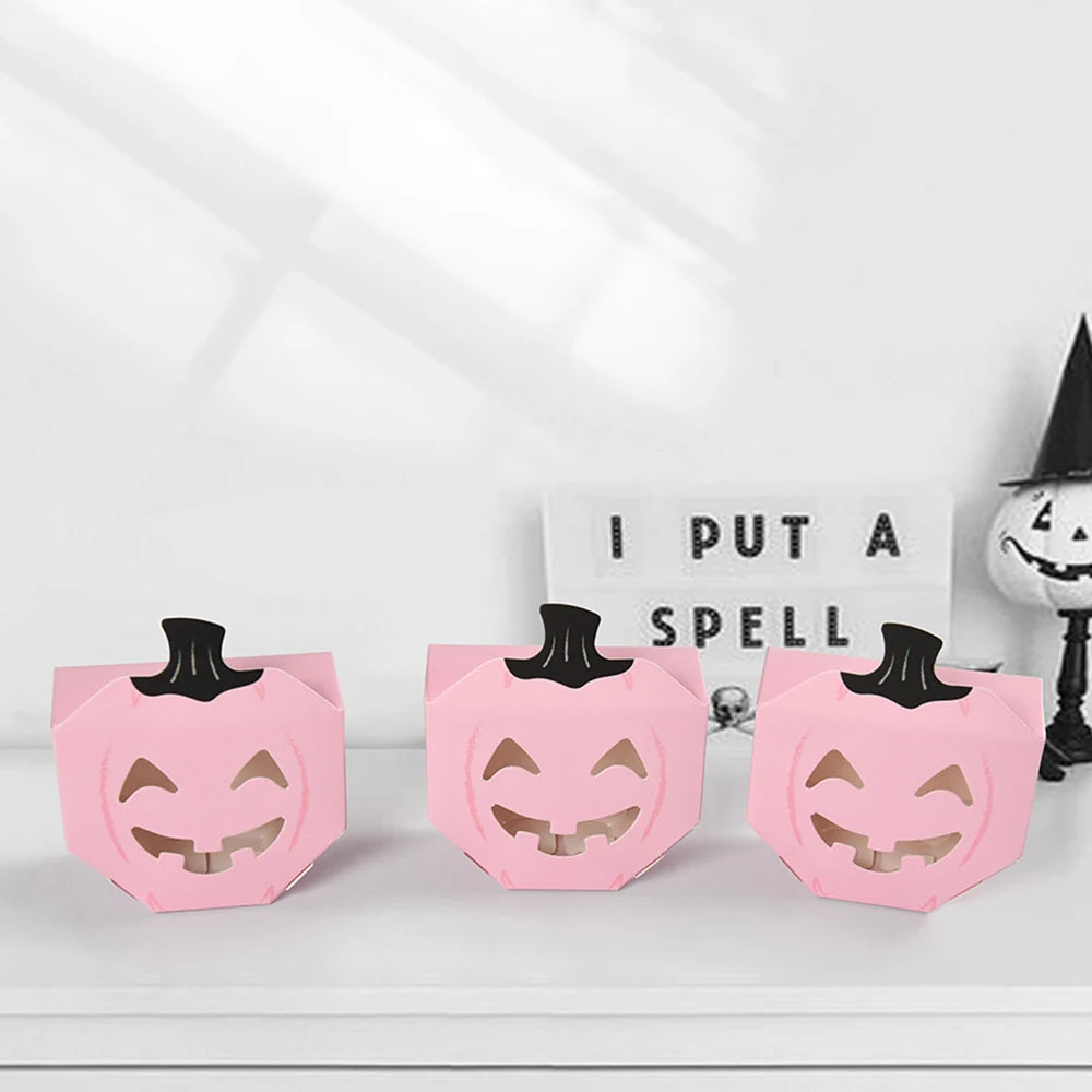 10Pcs Halloween Pink Pumpkin Shaped Candy Boxes Gift Boxes Mini Treat Boxes Container for Halloween Party Decoration Supplies Oasis Select