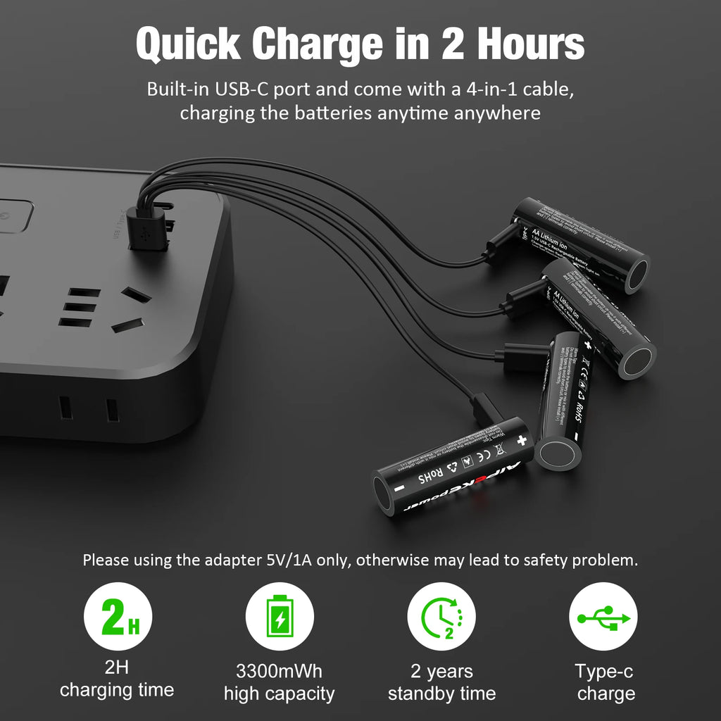 AIPEKE USB Aa rechargeable batteries 3300mWh aa lithium rechargeable batteries 1.5v for Hunting Camera Remote Control Mouse Oasis Select