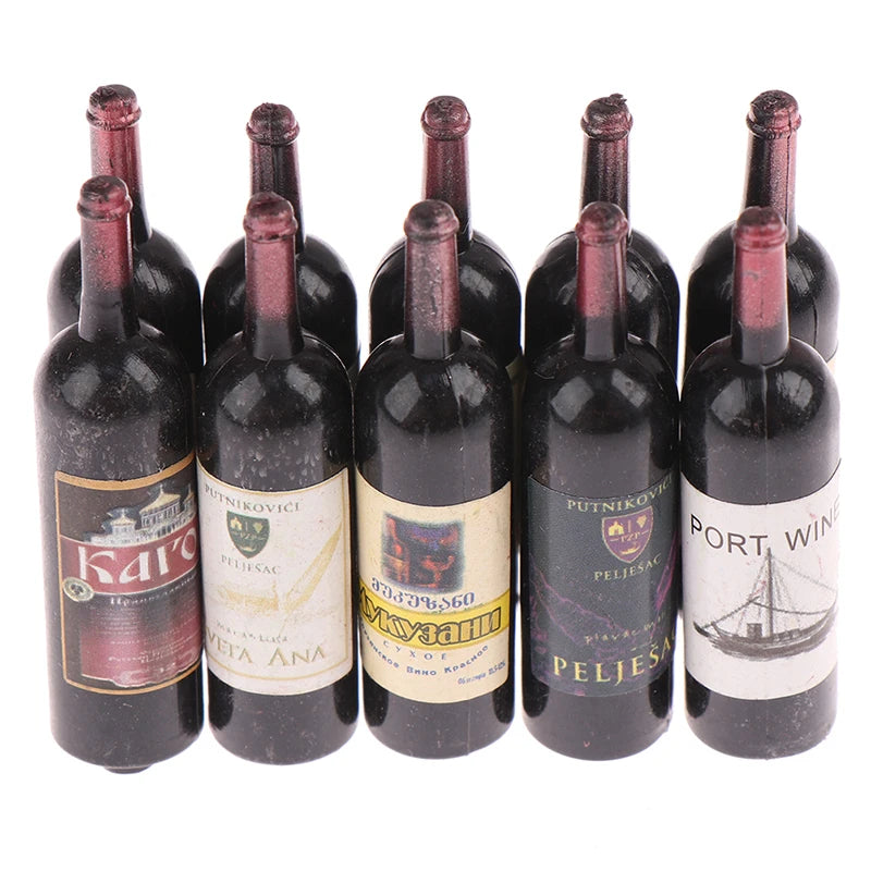 10Pcs 1/12 Dollhouse Miniature Mini Wine Bottle Set With Box Simulation Drinks Model Toys For Doll House Decoration Accessories Oasis Select One Size