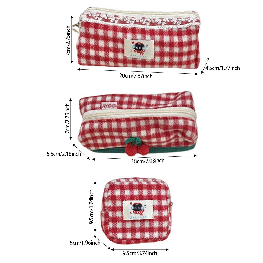 Cherry Fabric Pencil Case – Large Capacity Stationery Bag