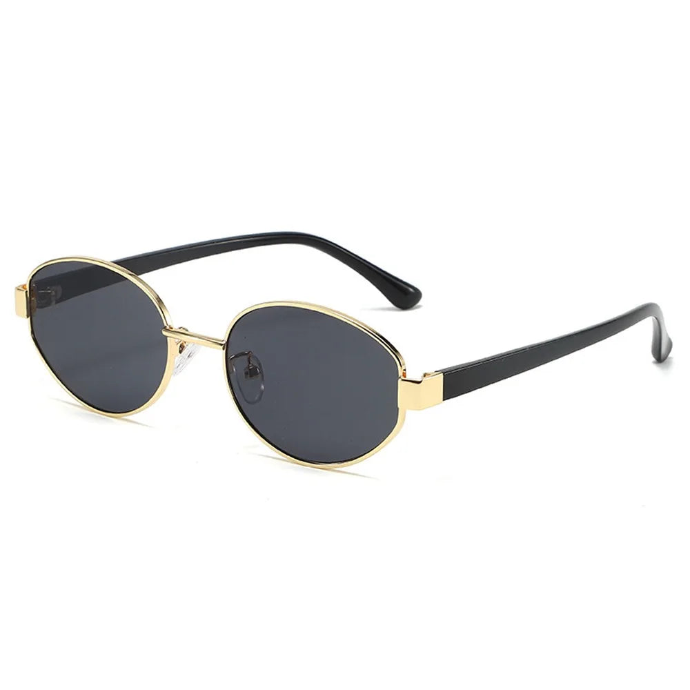 Fashion Outdoor Sports Oval Frame Sunglasses Vintage Unisex UV400 Sun Glasses Retro Trendy Punk Style Eyewear for Women & Men Oasis Select Gold-Black Grey