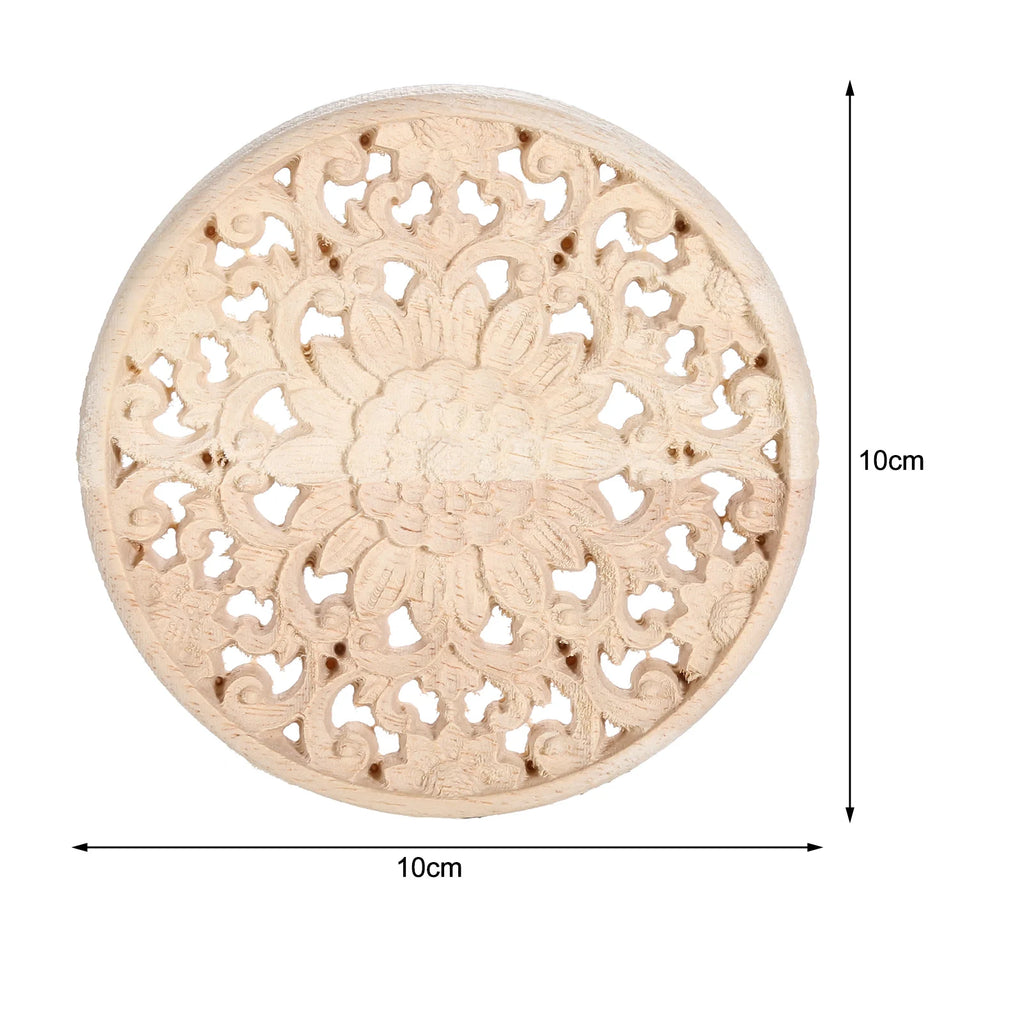 1 pc Unfinished Natural Floral Wood Carved Woodcrafts decorations for Wall Door Furniture Cabinet wood signs for home decor Oasis Select
