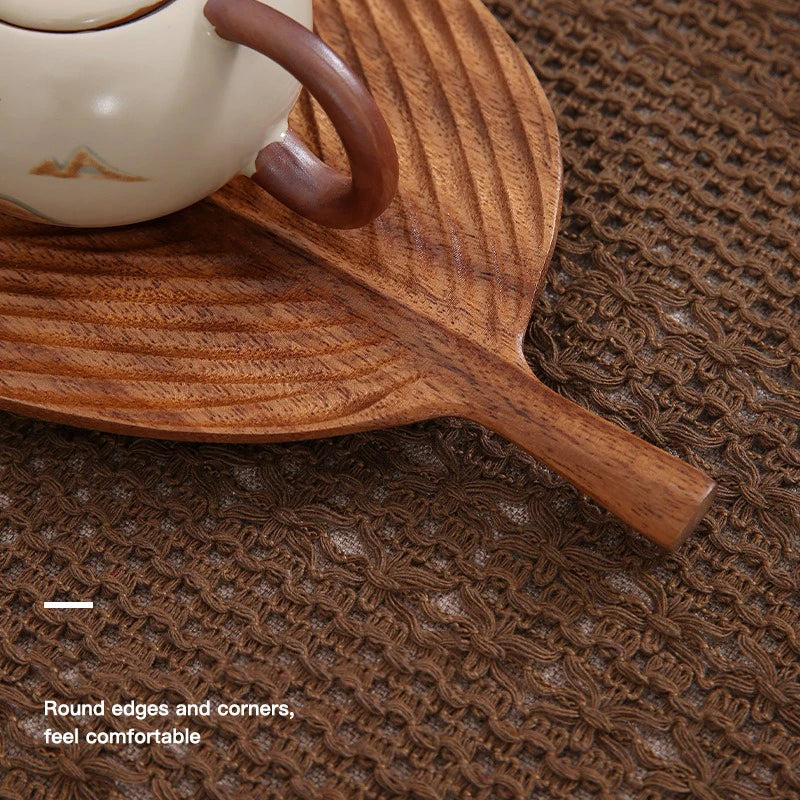 Walnut Leaf Solid Wood Tea Tray – Dry Brew & Serving Plate Wooden Serving Tray Oasis Select