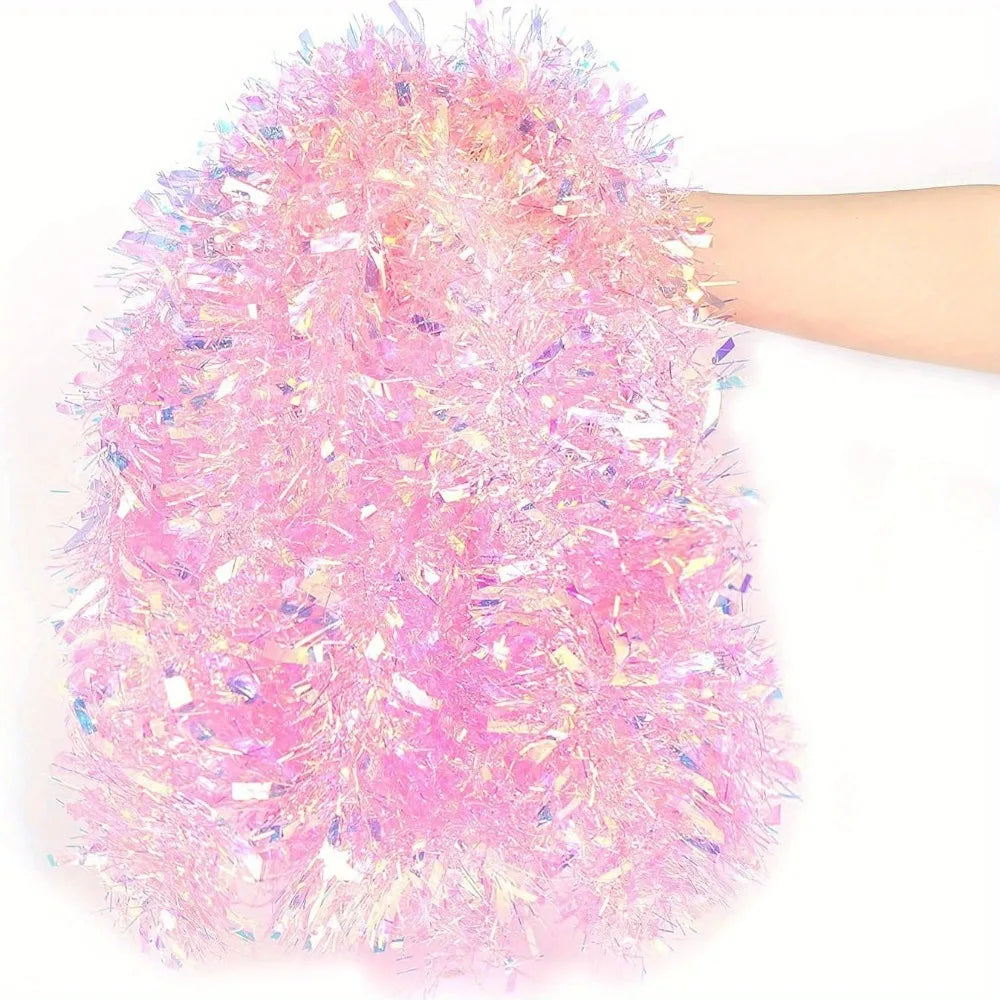 2pcs Christmas Tinsel Garland, Pink Glittering Decoration for Tree Party Wedding Supplies, Party Decor, Holiday Decor Oasis Select 2pcs