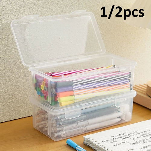 1/2pcs Large Capacity Transparent Plastic Pencil Box, Portable Snap Closure Storage Organizer for Oil Pastels Crayons,Pencil Box Oasis Select